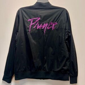 Prince Bomber Jacket Black with floral lining Purple Embroidered on back